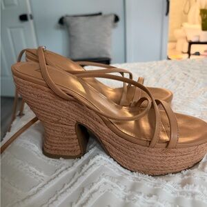 Marc Fisher Strappy Platform Espadrille Sandals in Tan